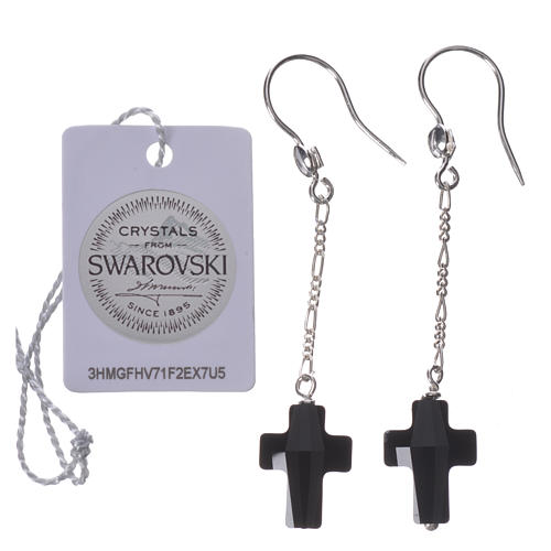 Earrings in 925 silver with cross and black strass 2
