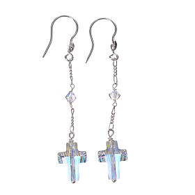 Orecchini Arg. 925 grano e croce strass bianco