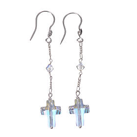 Earrings in 925 silver with cross and white strass
