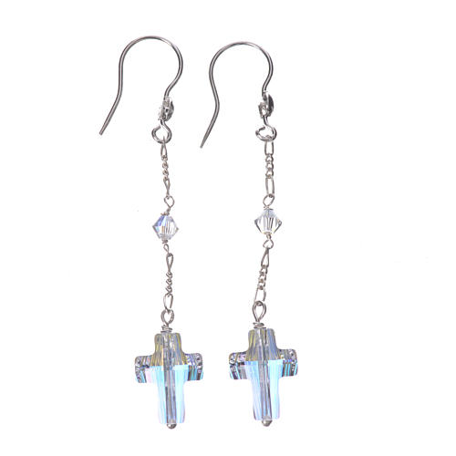 Earrings in 925 silver with cross and white strass 1