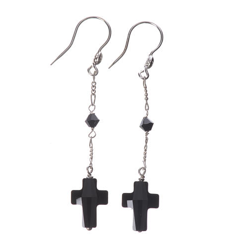 Pendientes Plata 800 con cristal y cruz strass negro 1