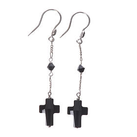 Orecchini Arg. 800 grano e croce strass nero