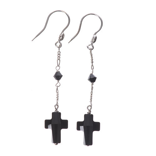 Earrings in 800 silver with cross and bead in black strass 1