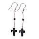 Earrings in 800 silver with cross and bead in black strass s1
