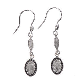 Earrings in 800 silver with Lourdes medal, black enamel