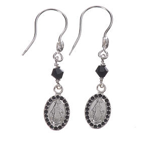 Earrings in 925 silver with Miraculous Medal in black