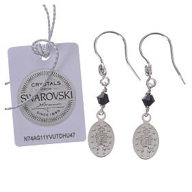 Earrings in 925 silver with Miraculous Medal in black