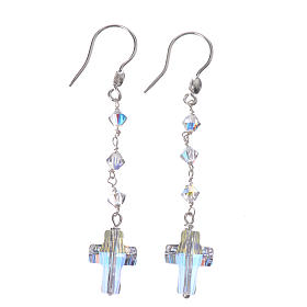 Pendant earrings in 925 silver and white crystal