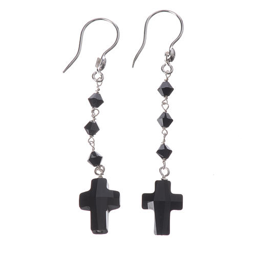 Pendant earrings in 800 silver and black crystal 1