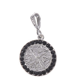 Pendant charm in 925 silver and black strass with Pax symbol