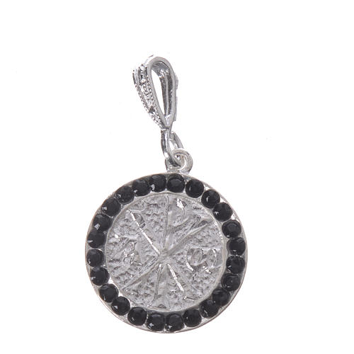 Pendant charm in 925 silver and black strass with Pax symbol 1