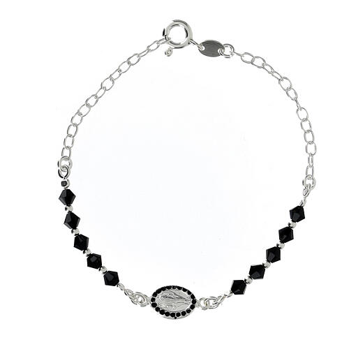 Bracelet Single Decade silver 925 Medal and black strass 4mm 1