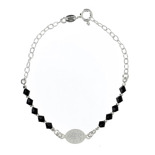 Bracelet Single Decade silver 925 Medal and black strass 4mm 2