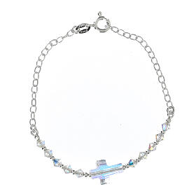 Zehner-Armband Silber 925 strass Kreuz und Perlen 4mm weiss