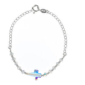 Zehner-Armband Silber 925 strass Kreuz und Perlen 4mm weiss