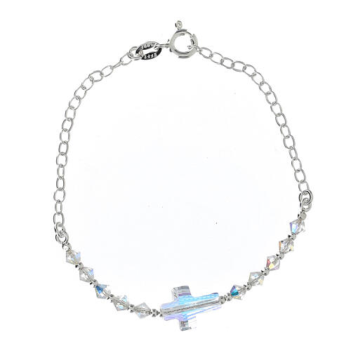 Zehner-Armband Silber 925 strass Kreuz und Perlen 4mm weiss 1