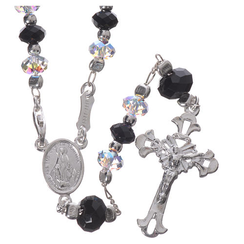 Rosary beads in 925 silver and black and white strass, 6mm 1