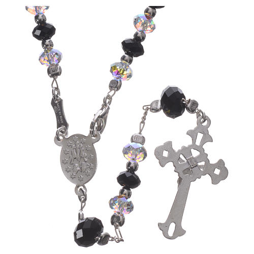Rosary beads in 925 silver and black and white strass, 6mm 2