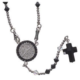 Rosary beads in 925 silver and black and white strass, 4mm