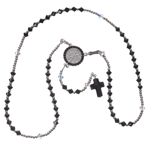 Rosary beads in 925 silver and black and white strass, 4mm 3