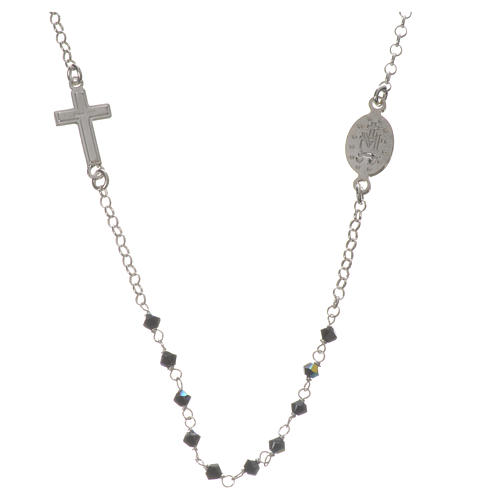 Necklace in 925 silver and black strass with Miraculous Medal 3mm 2