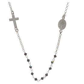 Necklace in 925 silver and black strass with Miraculous Medal 3mm