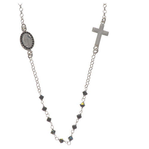 Necklace in 925 silver and black strass with Miraculous Medal 3mm 1