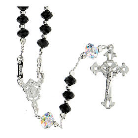 Rosary beads in 925 silver and black strass 6mm and Pater bead 8mm