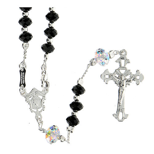 Rosary beads in 925 silver and black strass 6mm and Pater bead 8mm 1