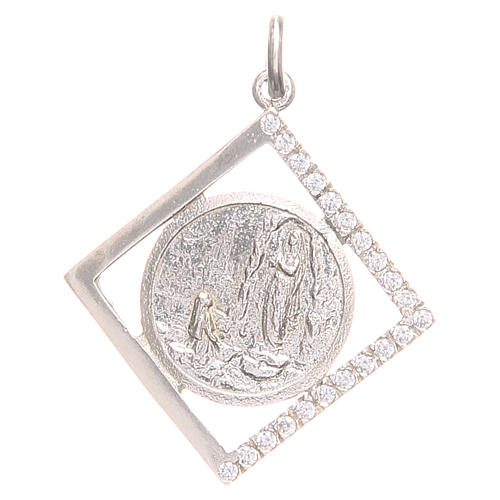 Pendant charm in 925 silver with Our Lady of Lourdes 1.5x1.5cm 1