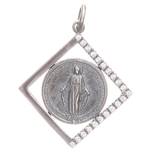 Pendant charm in 925 silver with Miraculous Medal 1.6x1.6cm 1