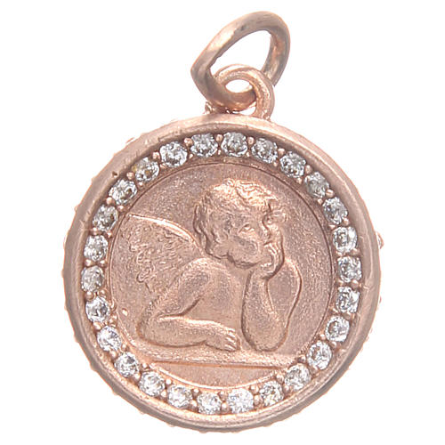 Medaille rosa Silber 800 Engel Raffaello 1,6 cm 1