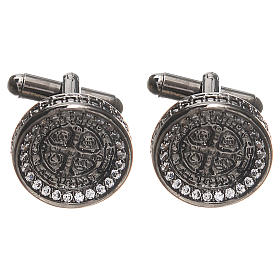 Christian cufflinks: Cufflinks with St Benedict cross in brass 1,7cm Christian cufflinks: Cufflinks with St Benedict cross in brass 1,7cm