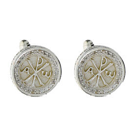 Botões de punho homem prata 800 símbolo Chi Rho 1,7 cm