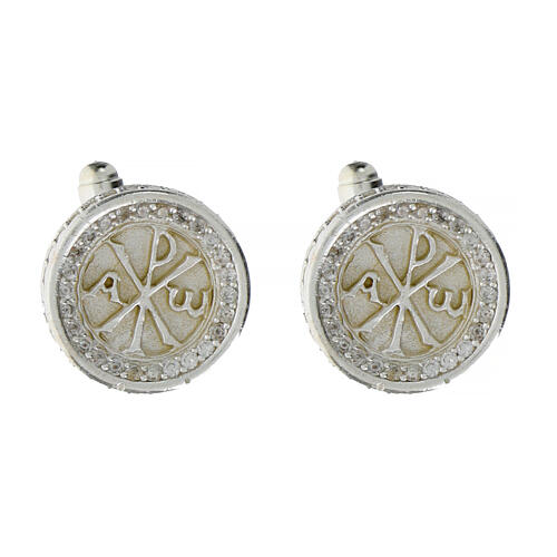 Botões de punho homem prata 800 símbolo Chi Rho 1,7 cm 1