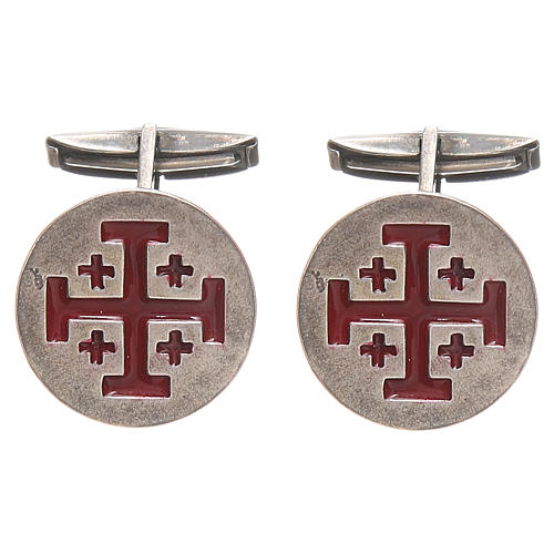 Cufflinks Silver 925, red Jerusalem Cross 1,9cm 1