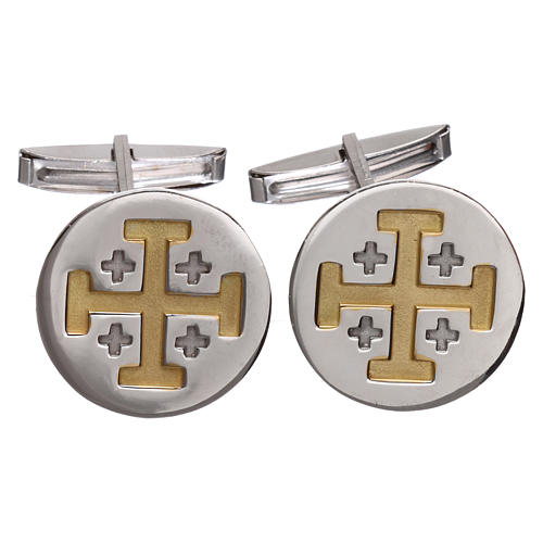 Gemelli camicia argento 925 rodiato Croce Gerusalemme 1,9 cm 1