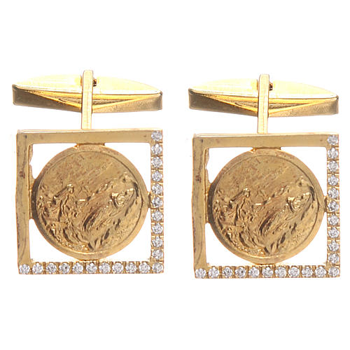 Cufflinks Silver 925 gold-plated, Madonna of Lourdes 1,7x1,7cm 1