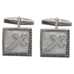 Cross cufflinks in burnished 925 Silver 1,6x1,6cm