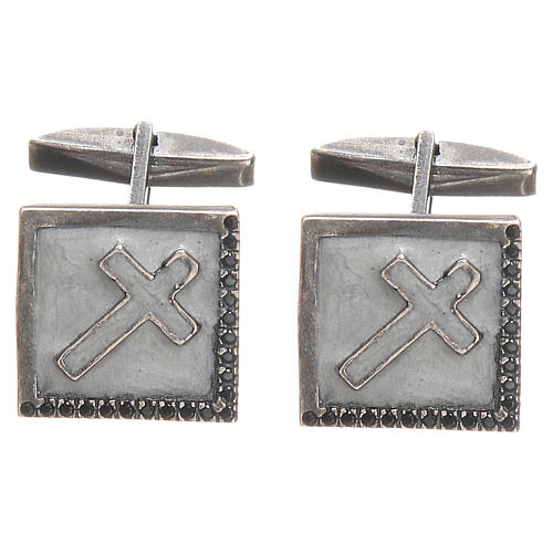 Cross cufflinks in burnished 925 Silver 1,6x1,6cm 1
