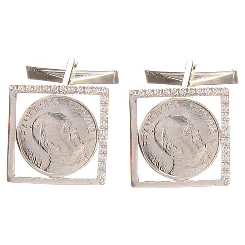 Cufflinks Silver 925 rhodium-plated, Pope Francis 1,8x1,8cm 1