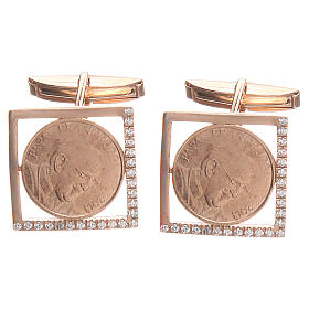 Boutons de manchette religieux: Boutons manchettes en argent 800 rosé Pape François 1,8x1,8 cm