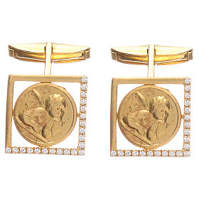 Boutons manchettes en argent 925 doré ange Raphaël 1,7x1,7 cm