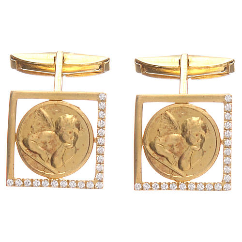 Christian cufflinks with Raphael's Angel, gold-plated 925 silver 1