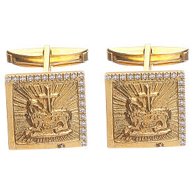 Boutons manchettes bijoux arg 925 doré Agnus Dei 1,7x1,7 cm