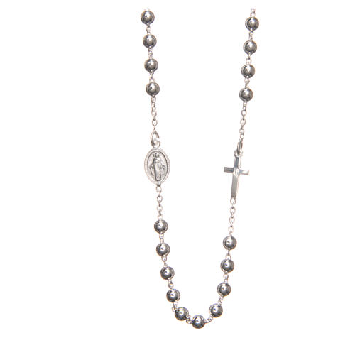 Collar rosario Plata 925 cuentas de 4 mm cruz y Misericodia 1