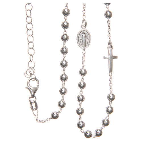 Collar rosario Plata 925 cuentas de 4 mm cruz y Misericodia 2