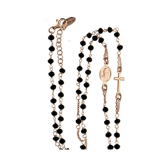 Collar rosario AMEN cristales negros plata 925 rosado 4