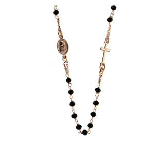 Collana rosario girocollo AMEN cristalli neri argento 925 fin. Rosè