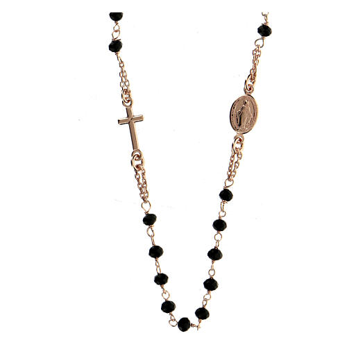 Collana rosario girocollo AMEN cristalli neri argento 925 fin. Rosè 2
